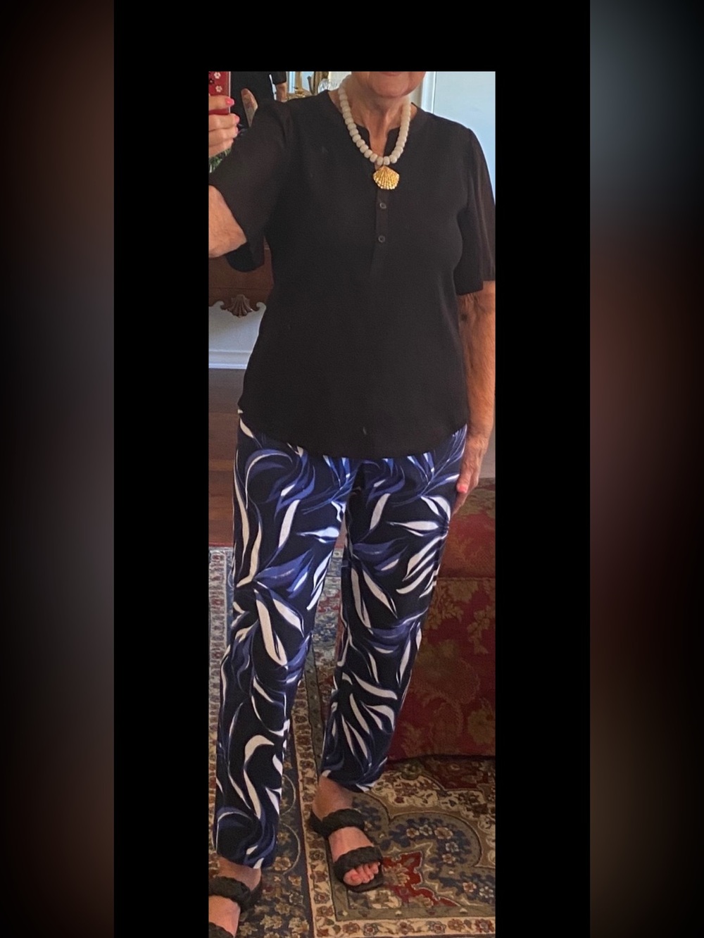Chico's Navy and Blue Leaf-Print Pants